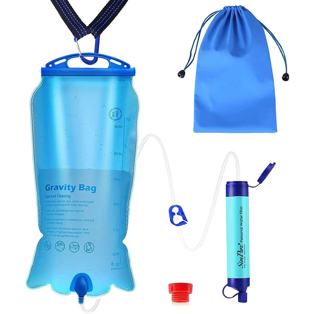 Filtre à Eau par Gravité 3L – Membrane Solutions | 0,1 Micron | Purificateur Portable avec Sangle & Sac – Camping, Survie, Urgence